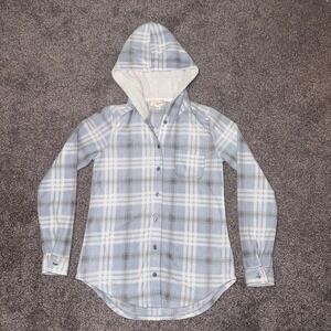 No Comment Fleece Blue & White Flannel Button-Down Hoodie - Size Small